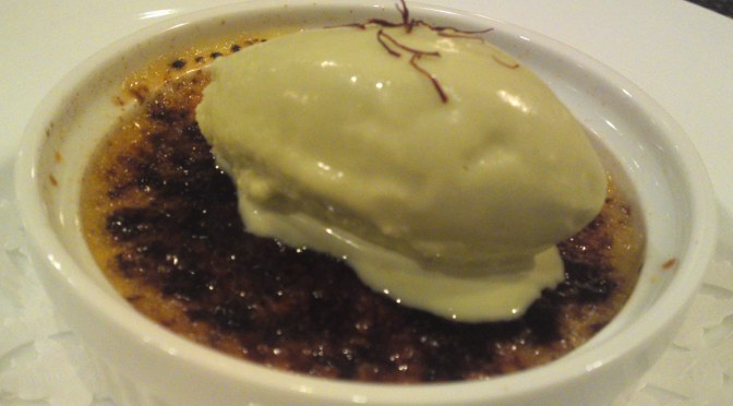 French dessert: Saffron Creme Brulee and Pistachio Ice Cream at Pissenlit in Shizuoka City!