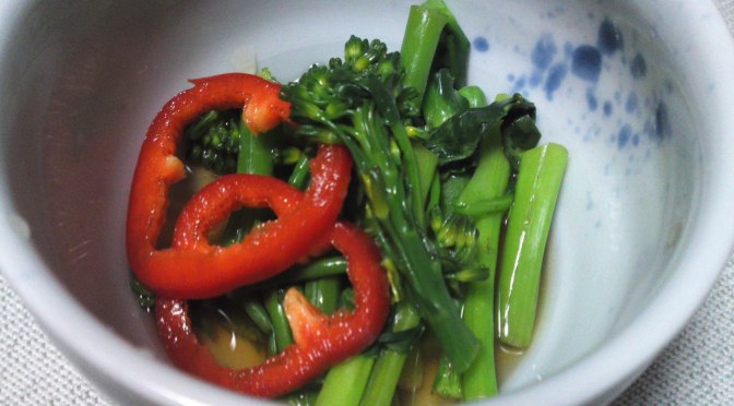 Japanese Appetizer (O-toushi/お通し): Stick Senior Broccoli and Red Pepper